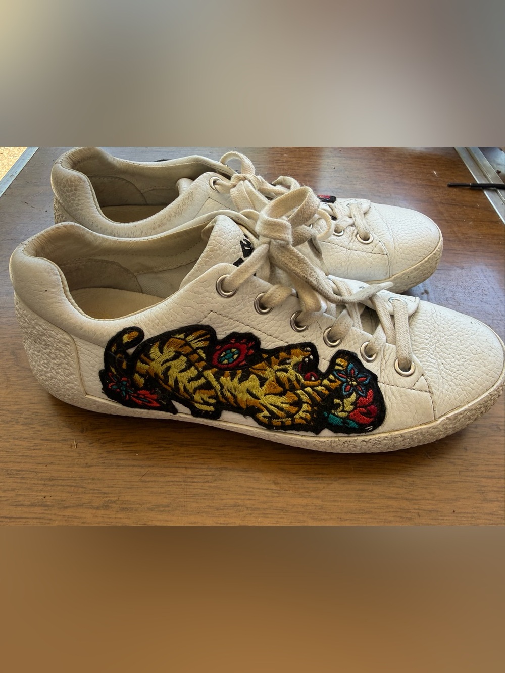 ASH Niagara Tiger Embroidered White Leather Sneakers size 37 - Picture 5 of 11